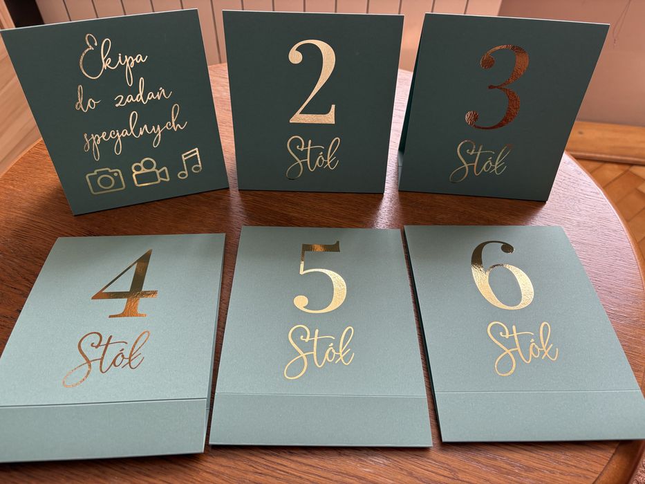 Numerki na stół jasna zieleń + złoto