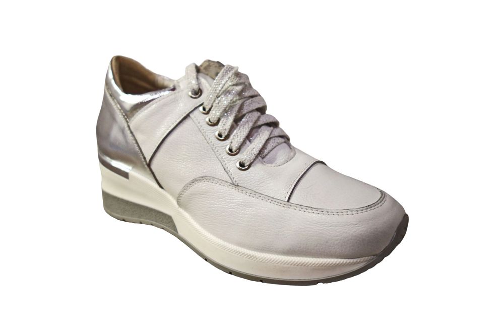 Skórzane snickersy Natalii biało-srebrne 37