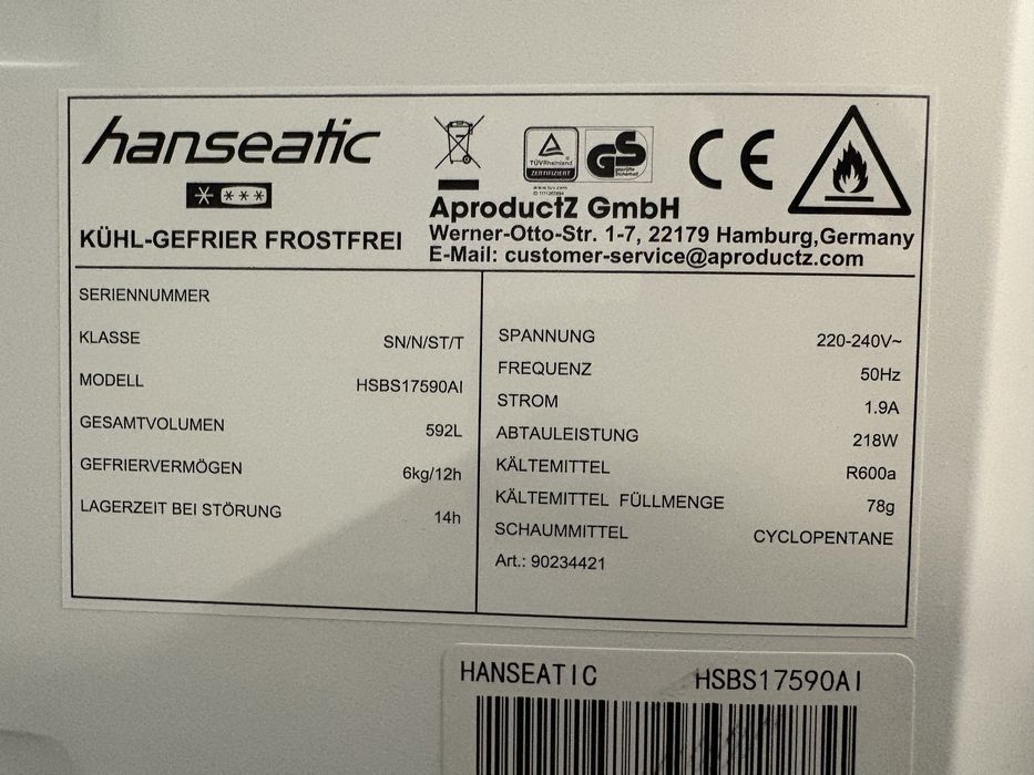 Lodówka Side by Side HANSEATIC