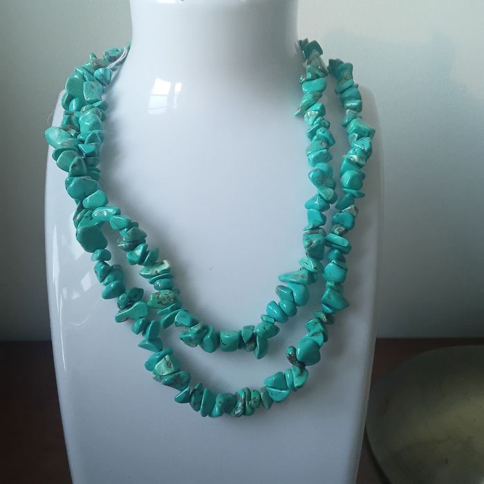 Colar de Cascalho de Turquesa Natural – 86 cm