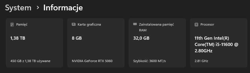 Komputer Gamingowy PC i5-11600/32 GB RAM/RTX5060 OC/MSI Z490/500GB 1TB