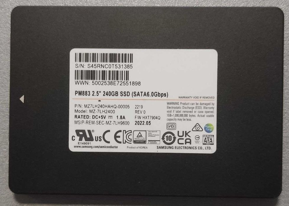 SSD 240 Gb 2,5" Samsung PM883 (SATA 6.0Gbps)