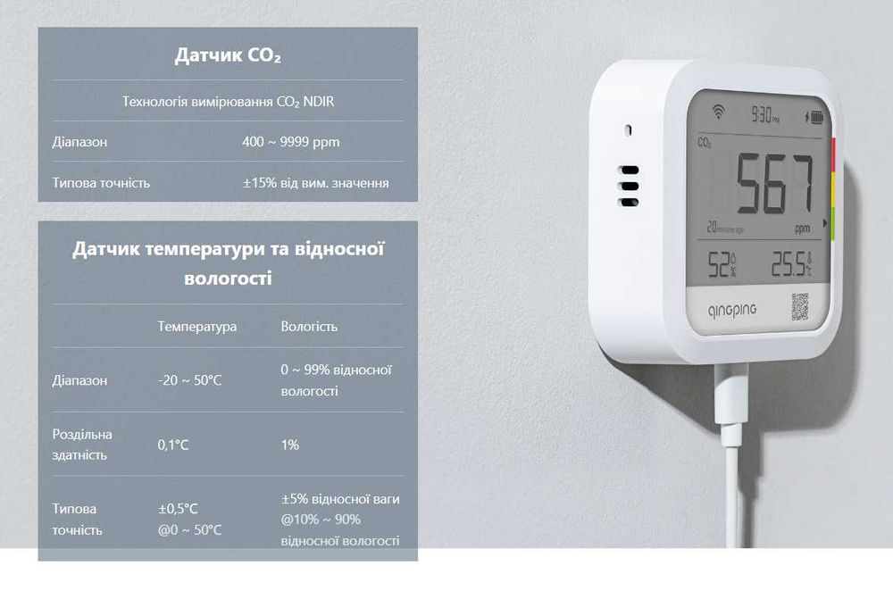 Датчик повітря  Xiaomi Qingping CO2 Є в наявності лише 1 шт!