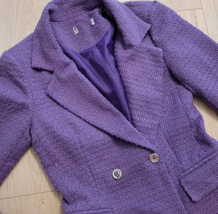 Fioletowy płaszczyk taliowany Miss Selfridge L 40