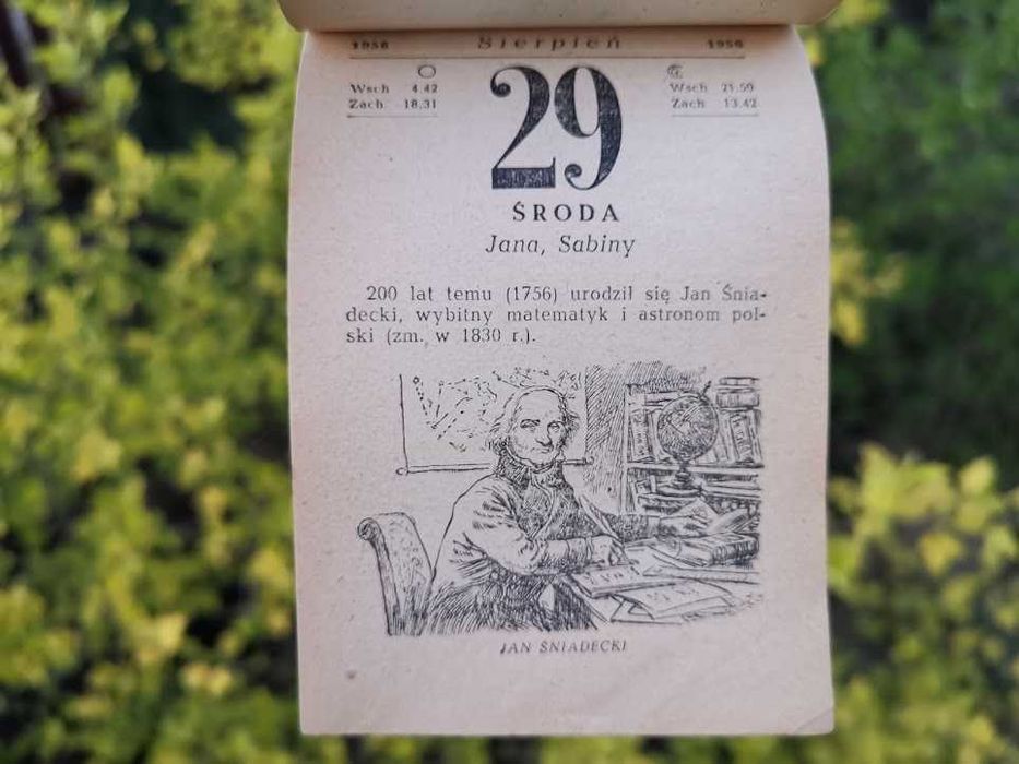 0ryginalna kartka z kalendarza 1956
