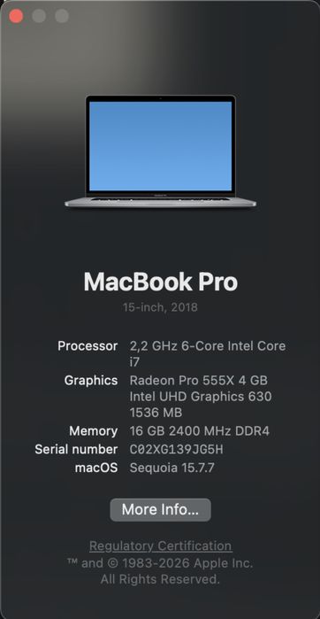 Macbook pro 15” 2018