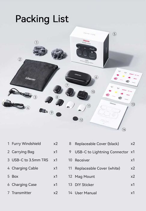 Mikrofon Bezprzewodowy ULANZI A30 3w1 na USB-C Lightning Mini Jack