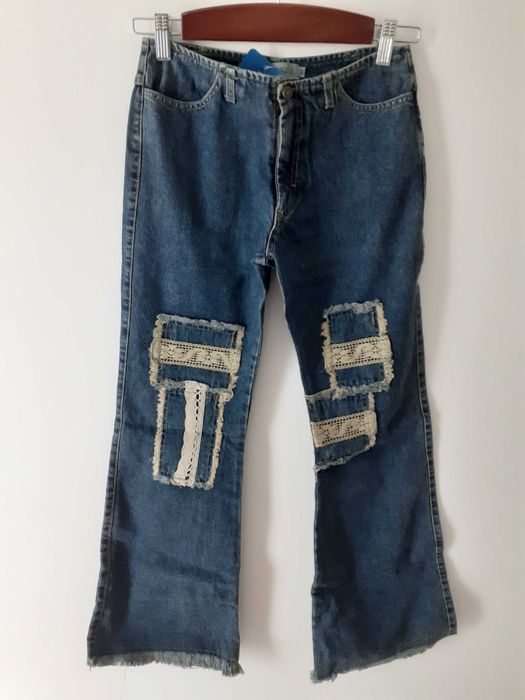 Calças de ganga à boca de sino com renda, novo com etiqueta