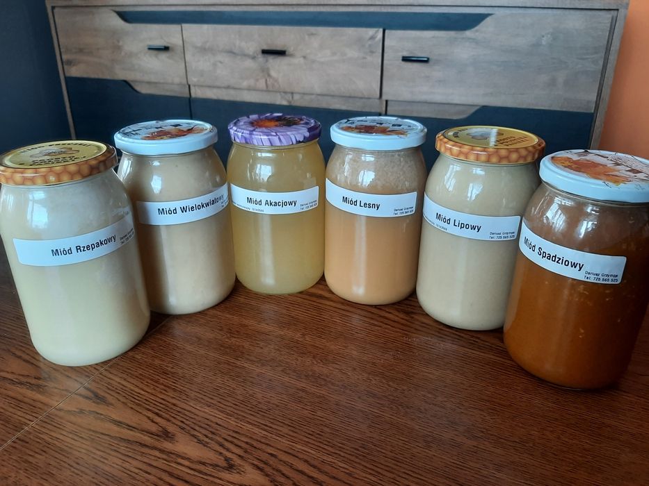 Miód, Miód wielkokwiatowy, miód lipowy, miód akacjowy, miód spadziowy