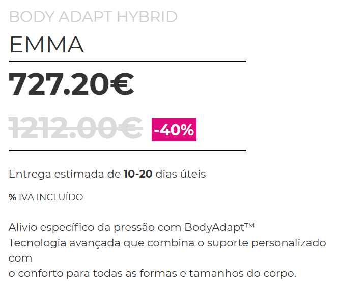 Colchão Emma Body Adapt Hybrid novo 160x200cm  (na embalagem a vácuo)