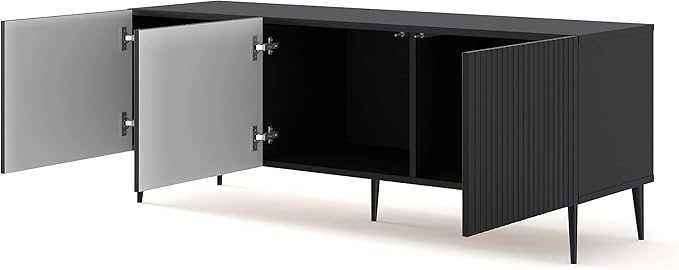 Szafka RTV RAVENNA B 150 cm 3D frez czarny mat