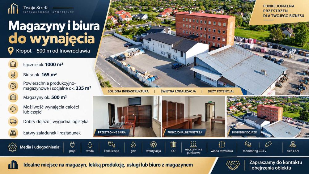 Wynajmę magazyn z biurami 1000m2