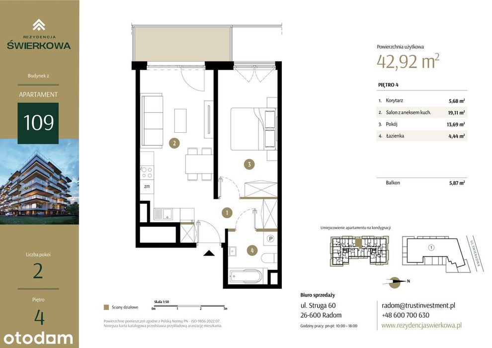 2-pokojowe mieszkanie 42 m² + balkon - Widok 2