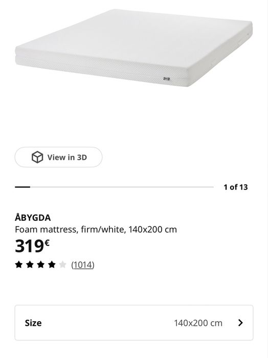 Colchão IKEA ÅBYGDA 140x200 firme, como novo, selado em plástico