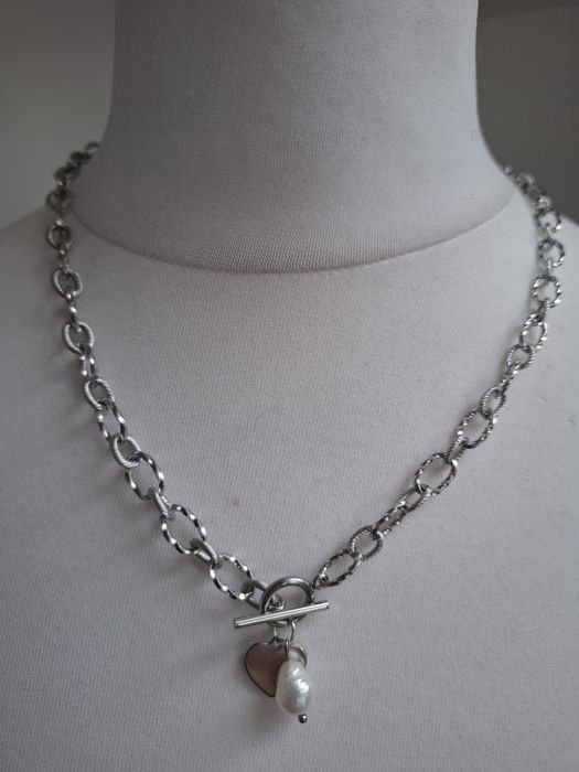Naszyjnik handmade ze stali nierdzewnej z naturalnych kamieni perły