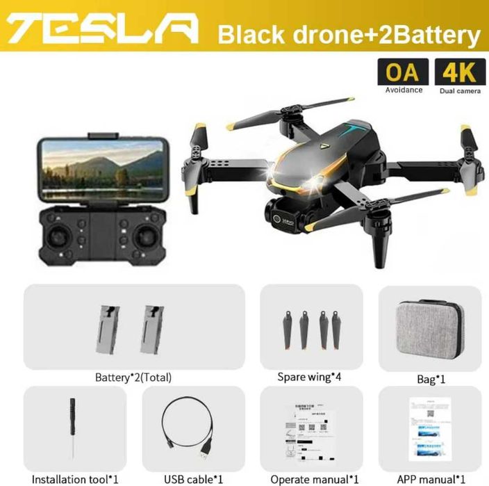 Drone Tesla 10K Quadcopter UltraHD 2 Baterias + Bolsa + 4 hélices