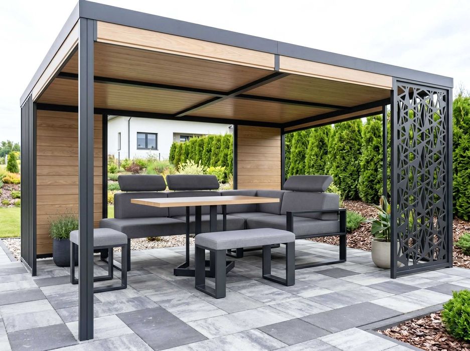 NOWOCZESNA ALTANA + meble ogrodowe – komplet