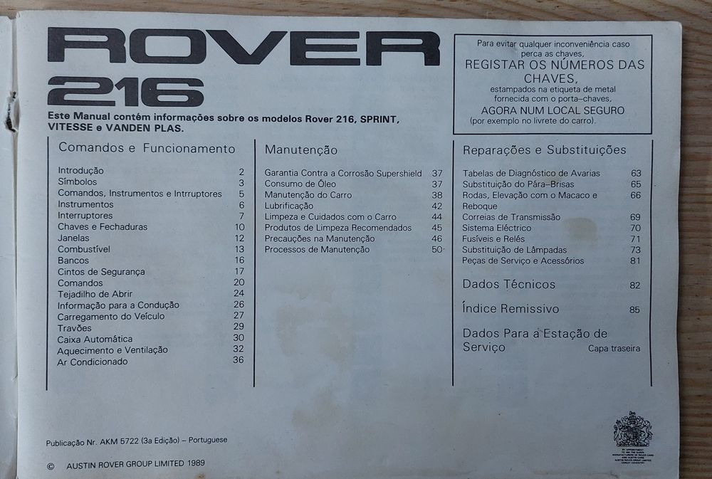 Manual do utilizador- Renault Clio, FIAT Uno, Rover 216