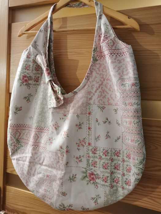 Ręcznie szyta duża Torba shopper kokardka kwiatki styl angielski
