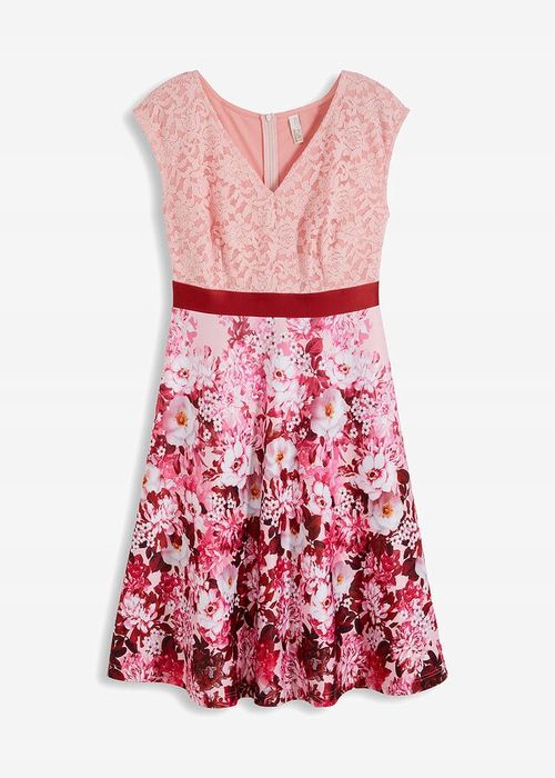 B.P.C sukienka różowa w kwiaty z koronką 44/46.