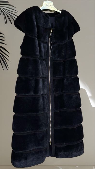 Промо !! Шуба норкова жилет Black glama 125 см р.50-52