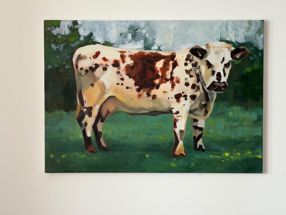 Obraz olejny 100x70cm krowa wiejska