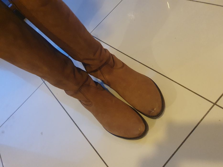 Kozaki skórzane kamelowe