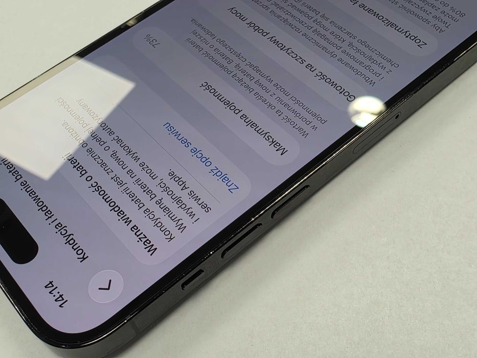 iPhone 14 PRO 128GB Dual SIM (SIM + eSIM)/ Space Black/ BAT 73%/ Grade B do B+/  GW 6 MSC/ technicznie OK