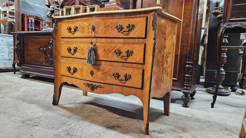 Antyk  Stara Piękna Komoda masywna beczka z marmurem nr1