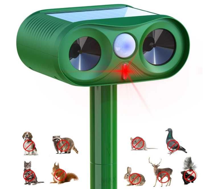 Solarny odstraszacz zwierząt ultradźwiękowy koty, psy, kuny, gryzonie