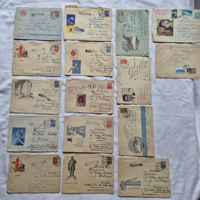 16 szt CCCP 1961, 1964 koperty listy znaczki