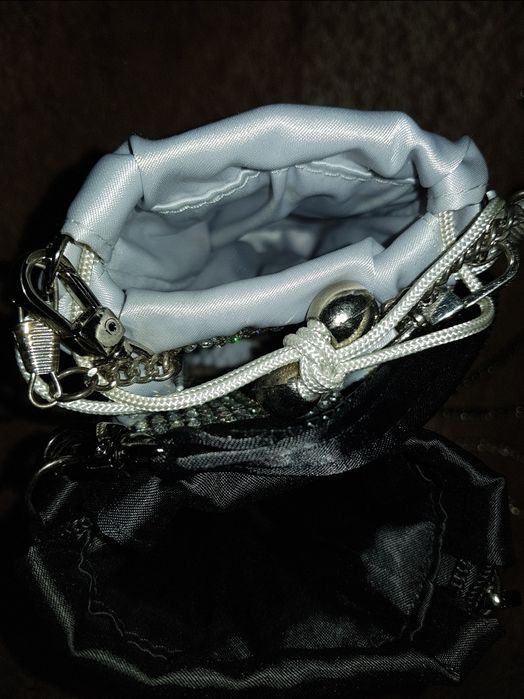 Клатч стразы мини чёрный/серебро