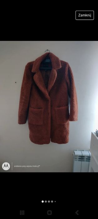 Ciepły misiowy dłuższy płaszcz zieszeniami XS  34