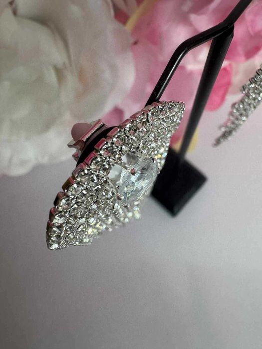 Klipsy wieczorowe C61 srebrne z cyrkoniami – bez przekłuwania