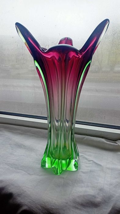 Wazon artystyczny gradientowy zielony amarantowy kryształowy Murano