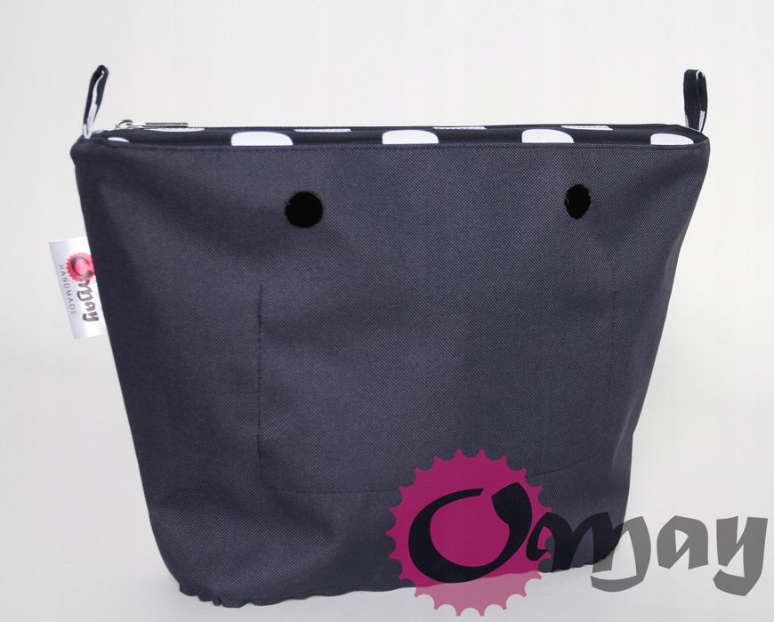 organizer OBAG MINI granatowy wkład groszki białe 2 kieszenie OMAY