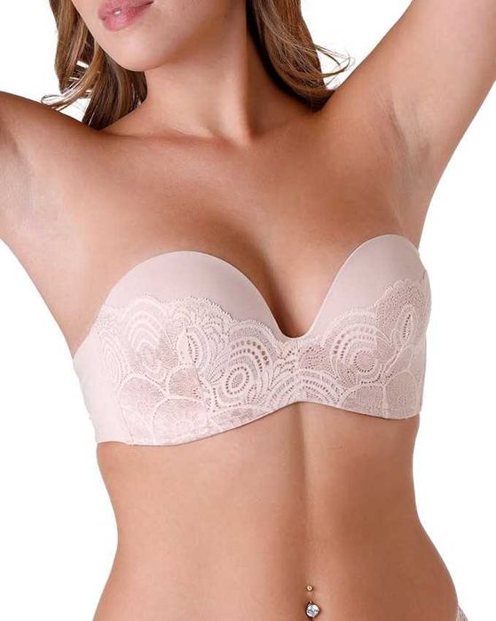 WONDERBRA Refined Glamour Ultimate Strapless Biustonosz Push Up 85C Beżowy