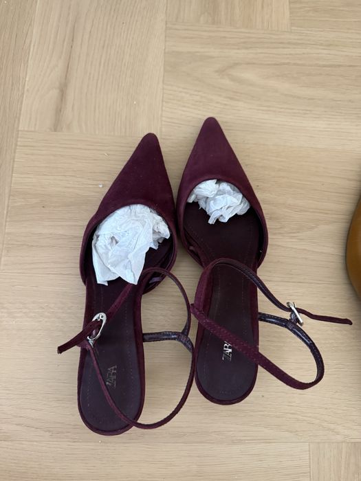 Шкіряні слінгбеки мюлі zara коричневі