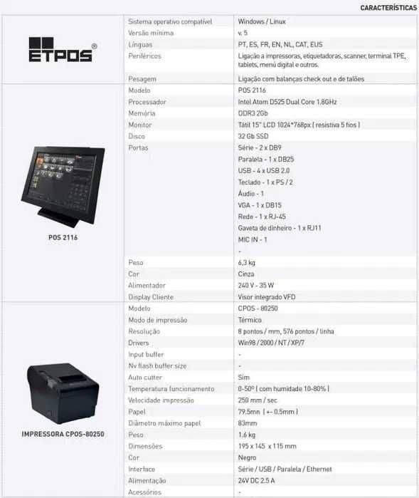 Registadora Touch para comércio - ETPOS Certificado Praticamente Novo