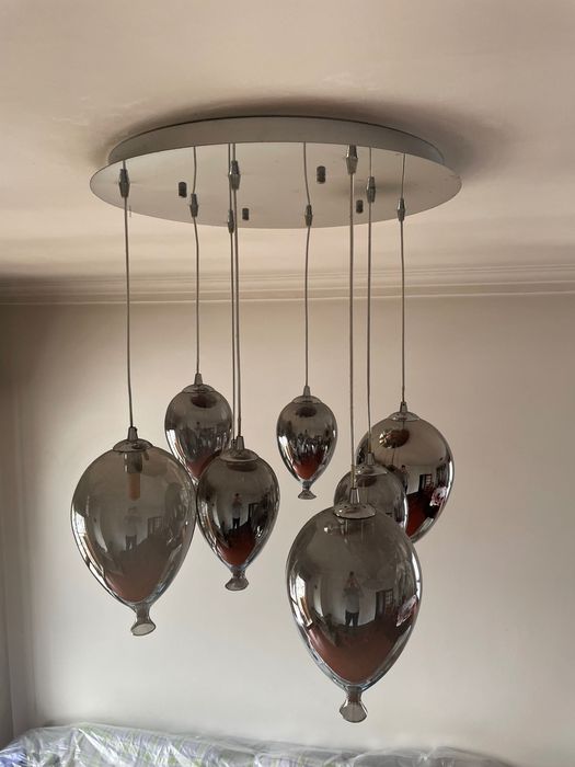 Candeeiro de teto moderno com globos em vidro fumado