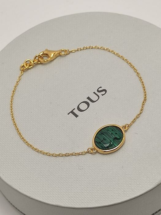 Bransoletka z misiem żółte srebro vermeil 925 z malachitem camee