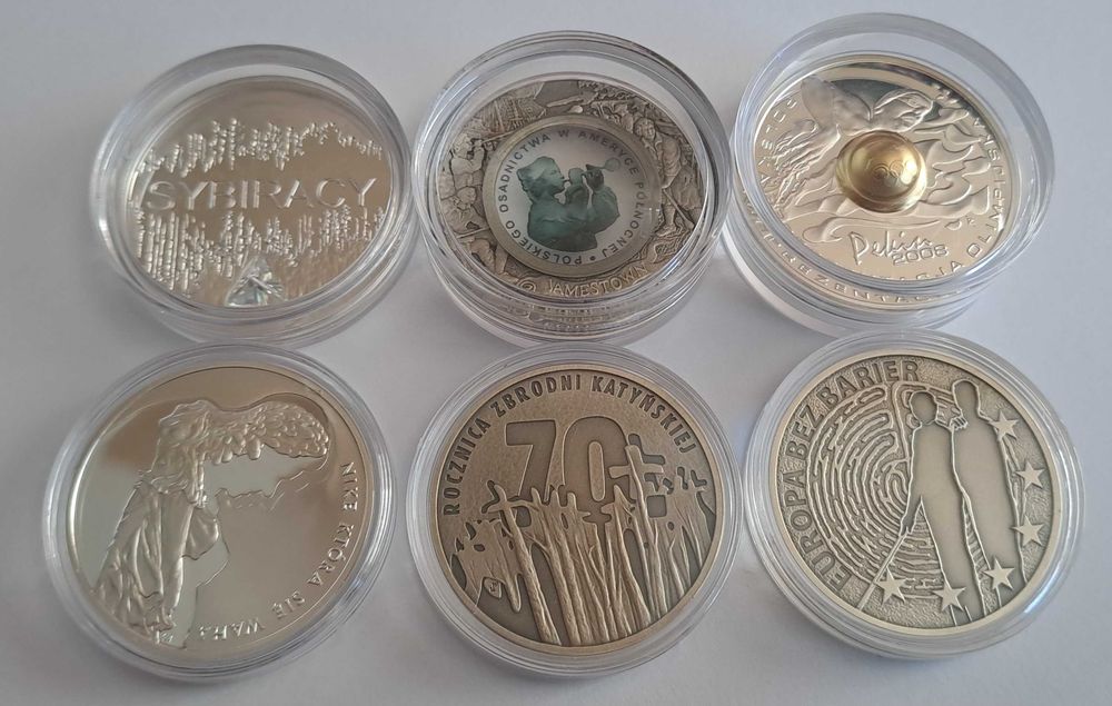 Srebrne monety kolekcjonerskie NBP - 6 sztuk