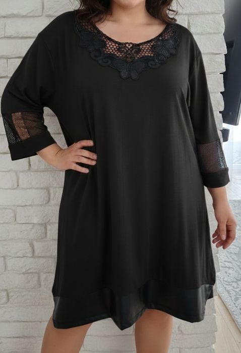 Overchic oversize sukienka koronka eco skóra cyrkonie 50 52 54