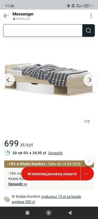 Łóżko Tips 1S/90 Dąb Sonoma/ biały mat 95.5x60x203