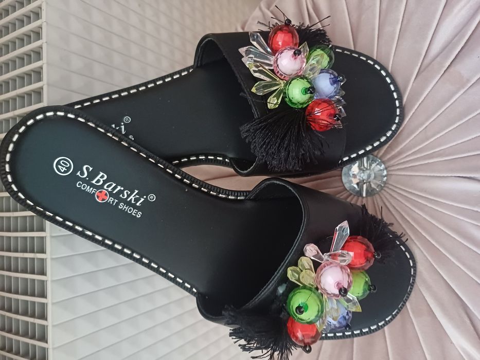 Piękne skórzane klapki S. Barski r. 40