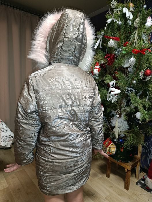 Тёплое зимнее пальто на меху, пуховик для девочки с капюшоном 140 разм