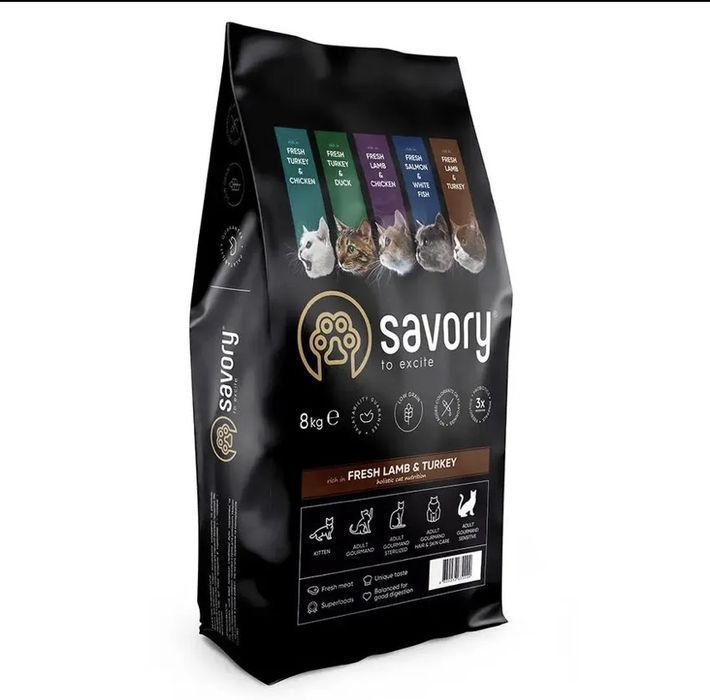 8кг Сухой корм для кошек Savory Cat Sensitive Fresh Lamb Turkey 8кг
