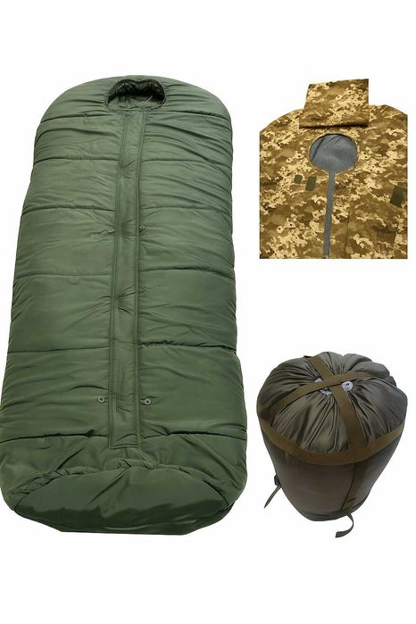 Спальний зимовий мішок Олива з чохлом Піксель ВСУ Gore-tex, 210x100 см