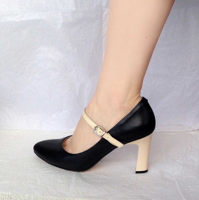 Кожаные черные бежевые туфли лодочки Мэри Джейн Respect, 39 размер