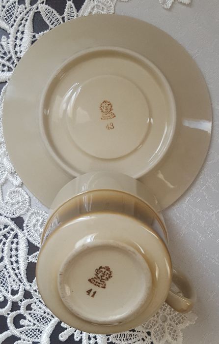 Tułowice ,,Ania" porcelitowy serwis kawowy beż i brąz /23 elementy